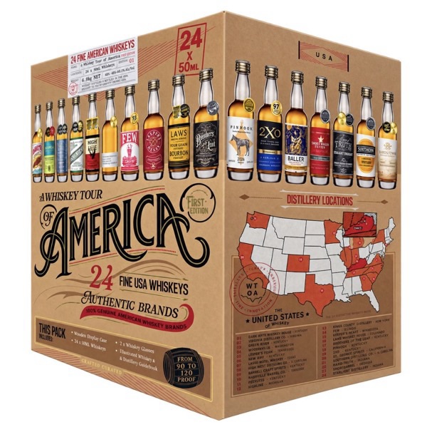 Costco A Whiskey Tour of America whiskey gift box 24 x 50ml first edition USA distillery map
