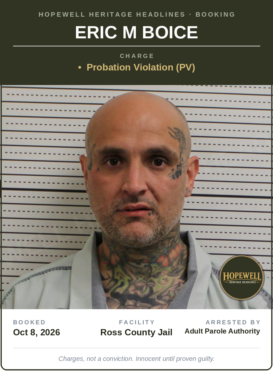 Booking card: Eric M Boice