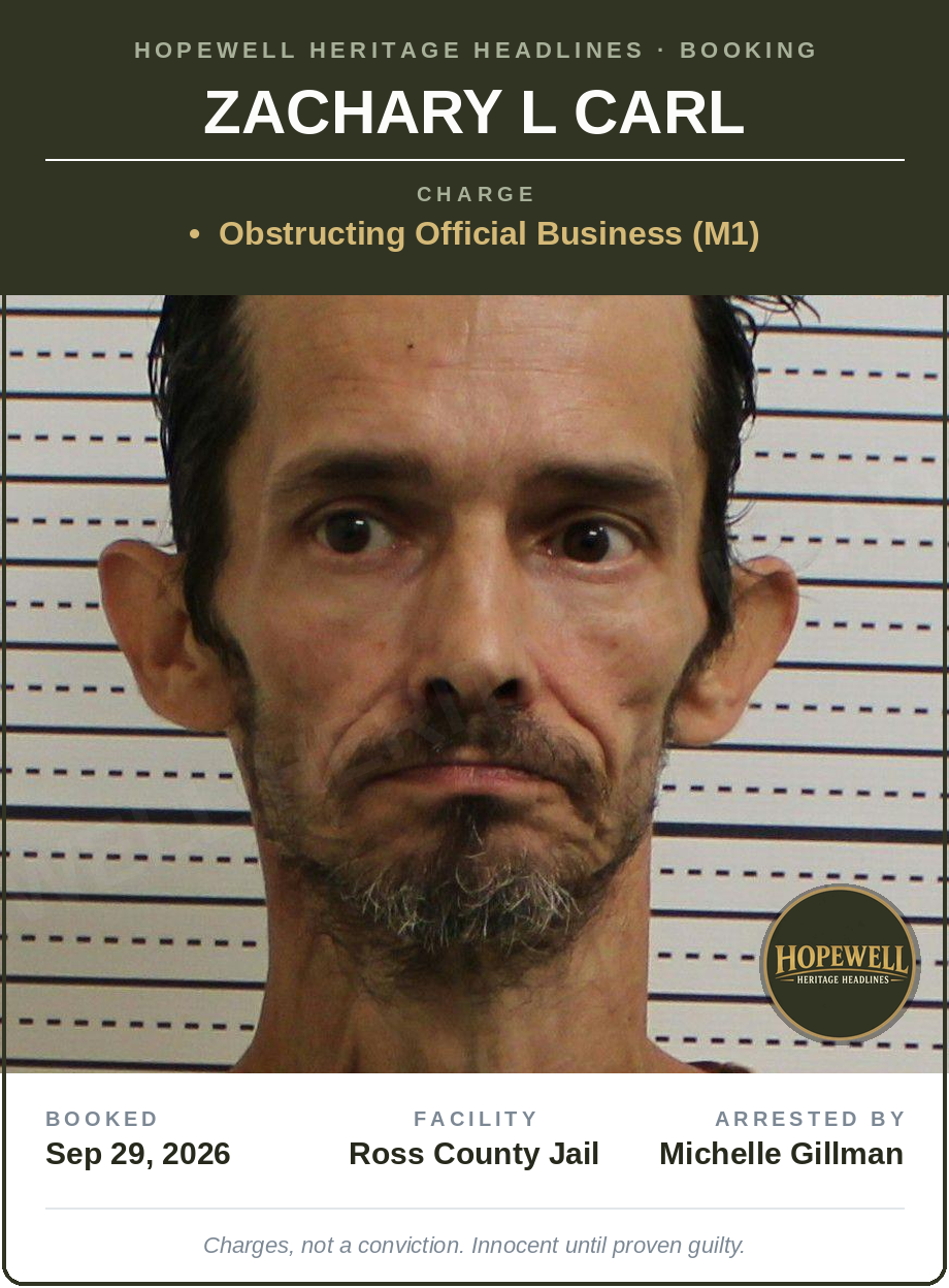 Booking card: Zachary L Carl