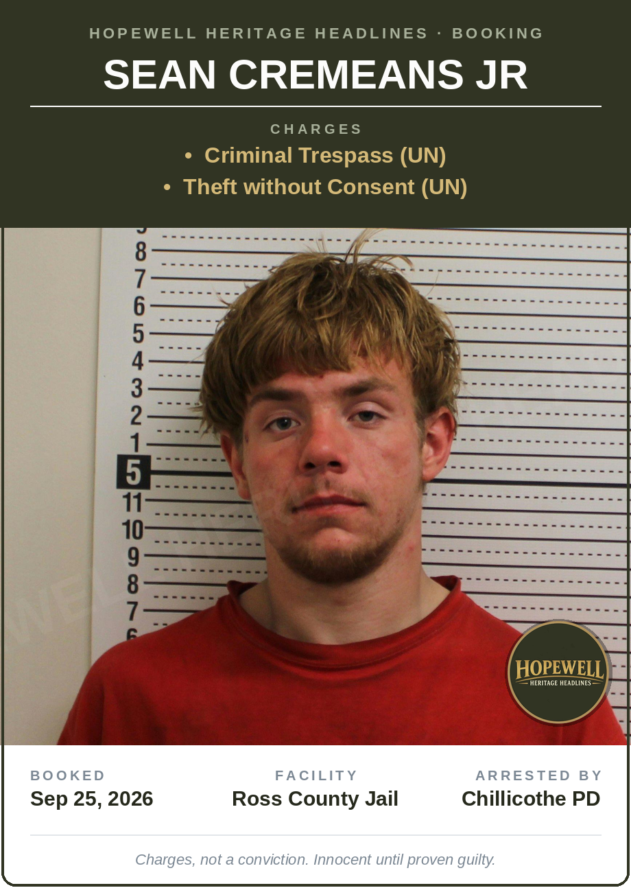 Booking card: Sean Cremeans JR