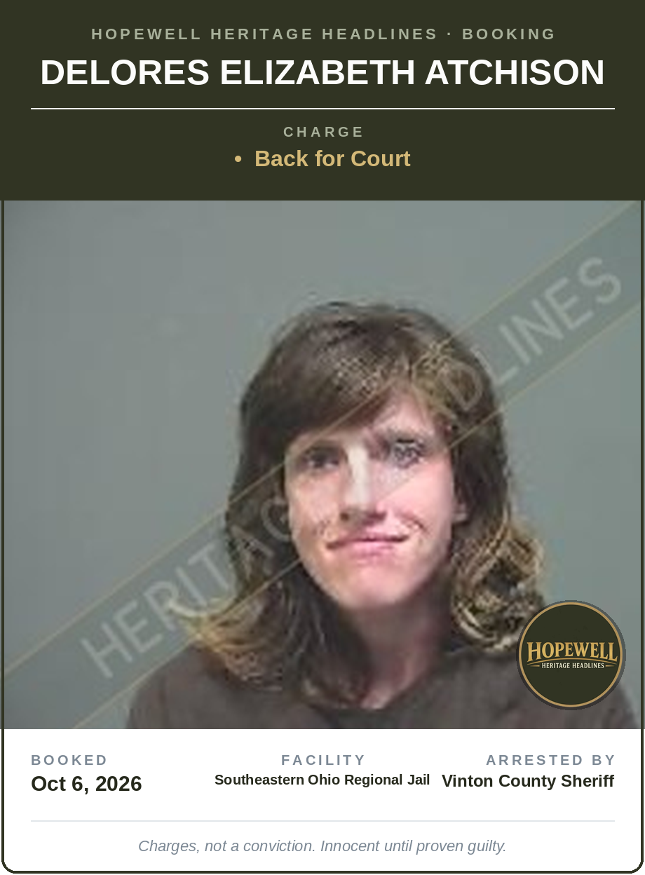 Booking card: Delores Elizabeth Atchison