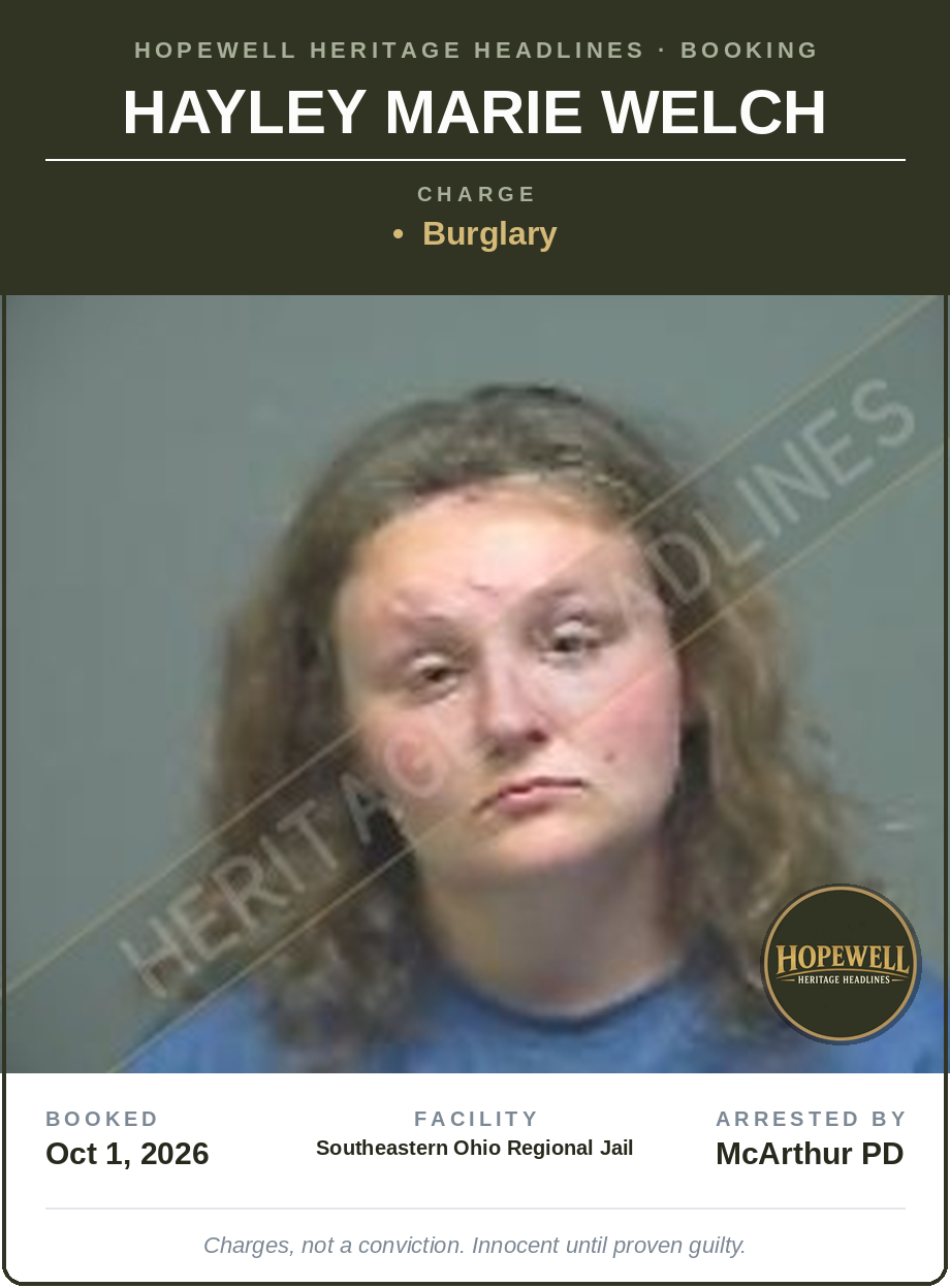 Booking card: Hayley Marie Welch