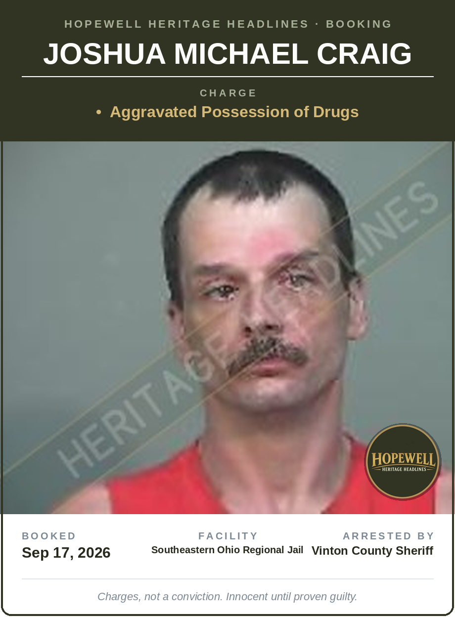 Booking card: Joshua Michael Craig
