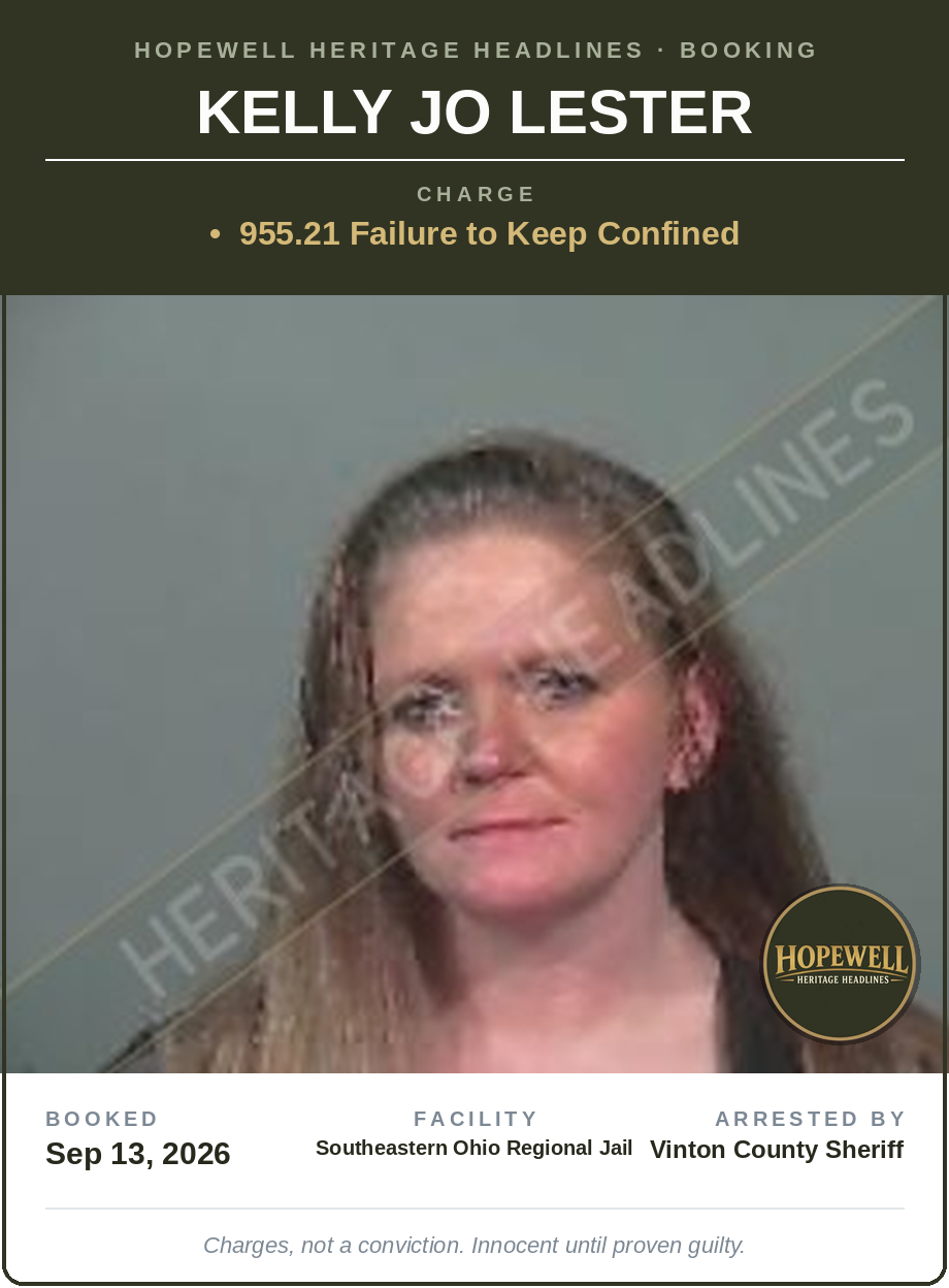 Booking card: Kelly Jo Lester