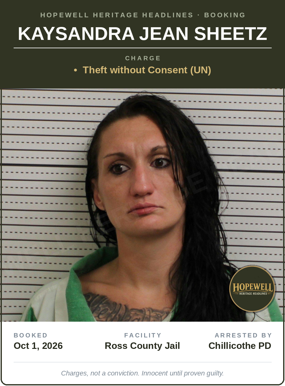 Booking card: Kaysandra Jean Sheetz