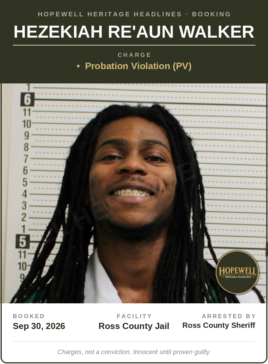 Booking card: Hezekiah Re'aun Walker