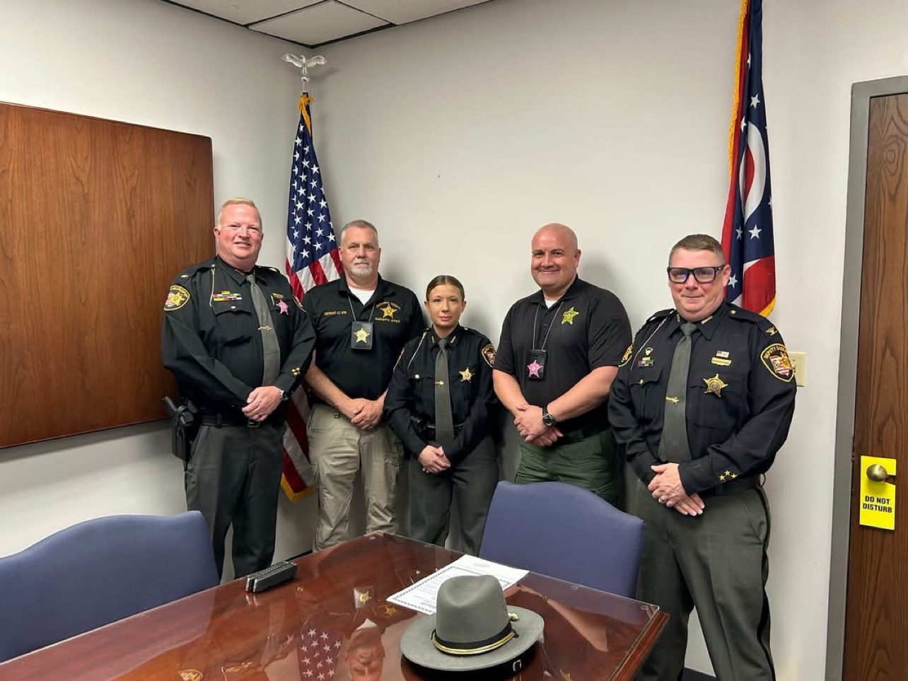 Deputy Hannah Rodgers with Sheriff Matthew O. Hafey and members of the Pickaway County Sheriff's Office command staff