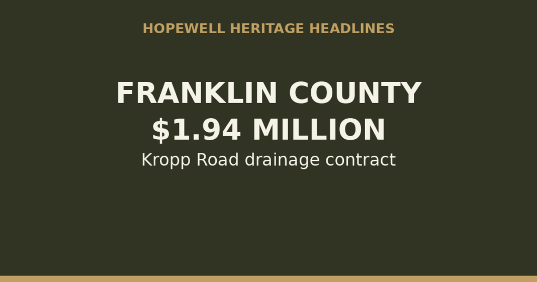 Franklin County Awards .94 Million Contract for Kropp Road Drainage Work in Pleasant Township