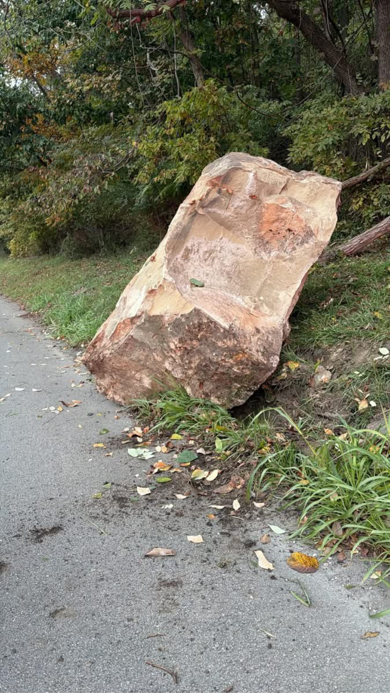 Boulder from a rock slide on Gallia Street in New Boston