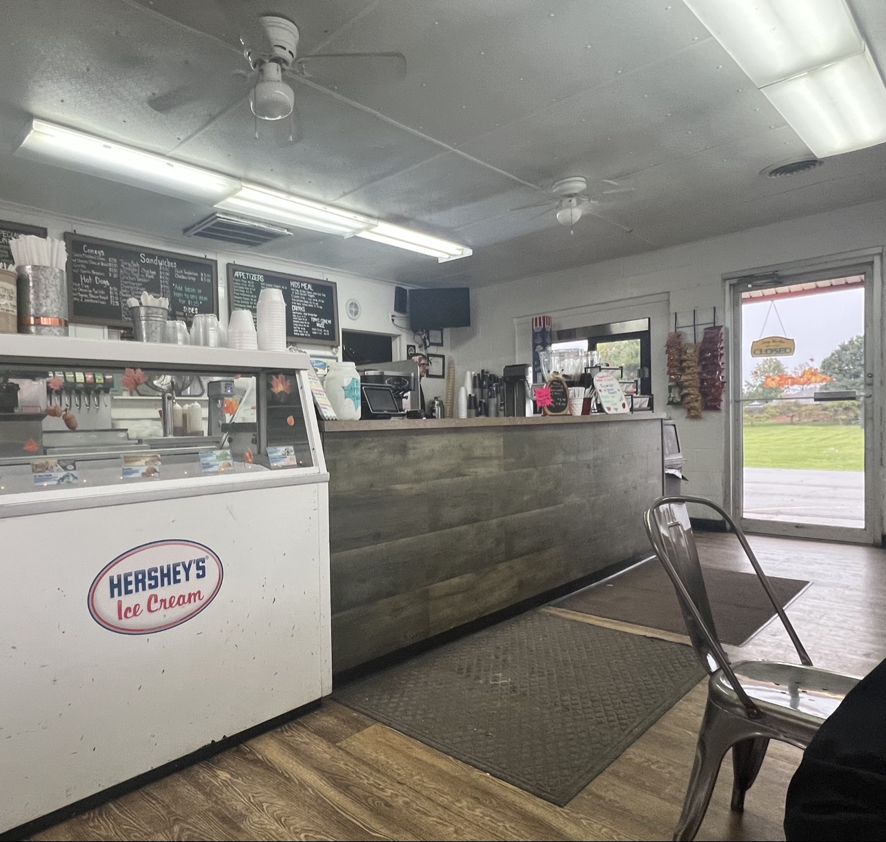 Interior counter and ice cream case inside Tony's Coney's